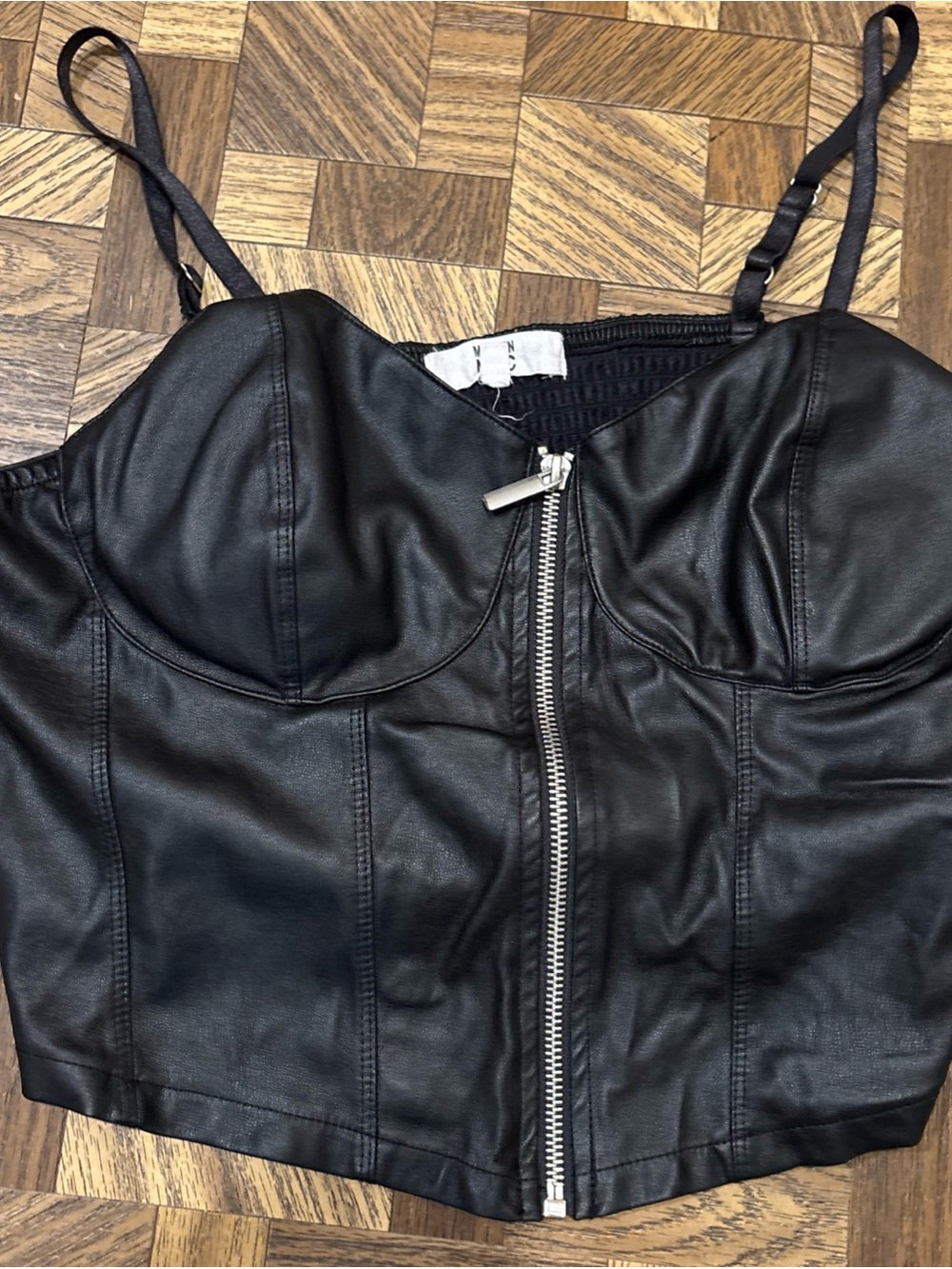 Madden Girl Black Faux Leather Zip-Front Bustier Camisole